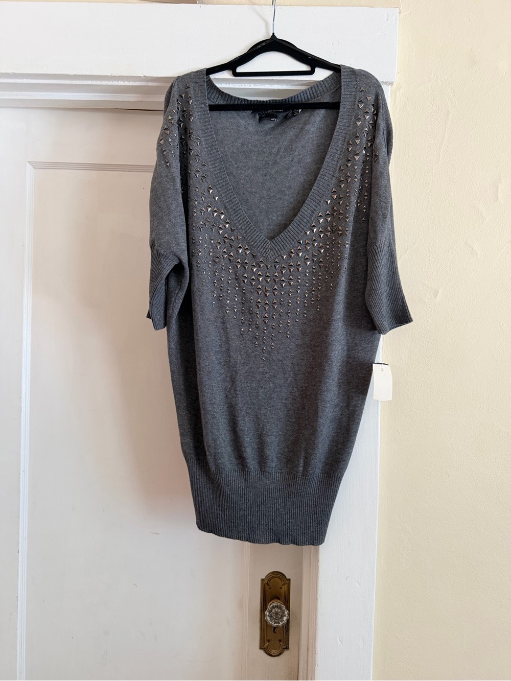 Miss Me Gray V-Neck Studded Pullover